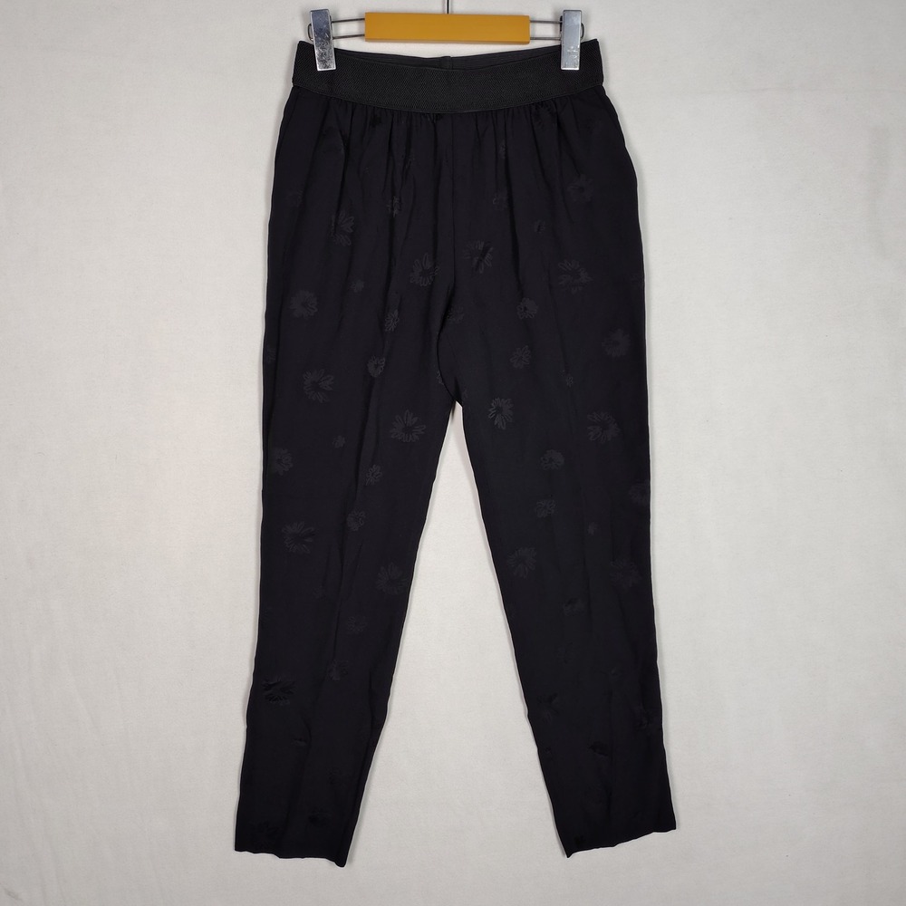 Claudie Pierlot Paris Black Floral Jacquard Elastic Waist Tapered Pants Size 36